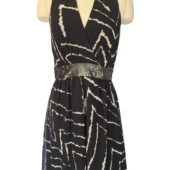Vintage Y2K Express Black Halter Maxi Dress Size S Ikat Sequins Formal Party - Picture 4 of 11